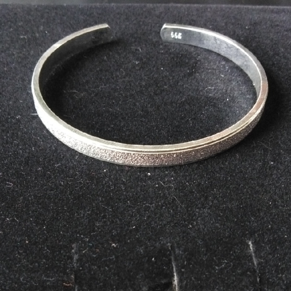 Silver Textured Cuff Bracelet Stamped 999
